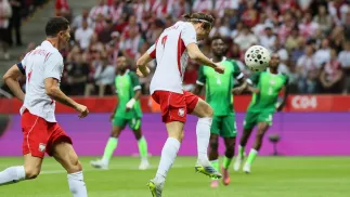 Na Stadionie Narodowym w Warszawie trwa towarzyski mecz piłkarski Polska - Nigeria. Fot. PAP/	Leszek Szymański