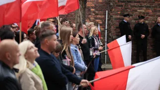 Uroczystości pod Ścianą Śmierci na terenie dawnego niemieckiego obozu Auschwitz. Fot. PAP/	Jarek Praszkiewicz