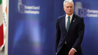 Prezydent Litwy Gitanas Nauseda. Fot. EPA/OLIVIER MATTHYS