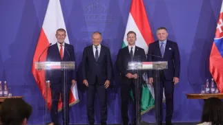 Андрей Бабіш, Дональд Туск, Петер Мадяр і Роберт Фіцо. Fot. PAP/Leszek Szymański