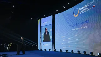 Виступ Юлії Свириденко під час відкриття URC-2026. Fot. PAP/Adam Warżawa