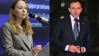 Katarzyna Pełczyńska-Nałęcz (L) i Andrzej Domański (P). Fot. PAP/Rafał Guz/Marcin Gadomski