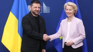 Володимир Зеленський і Урсула фон дер Ляєн. Fot. PAP/EPA/OLIVIER HOSLET