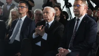 Mateusz Morawiecki, Jarosław Kaczyński, Przemysław Czarnek. Fot. PAP/Albert Zawada
