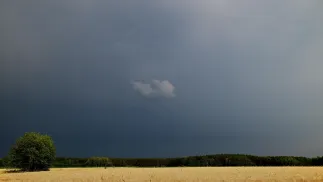 Chmury burzowe nad polami. Fot. PAP/Michał Zieliński