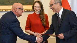 Janusz Krasoń, Włodzimierz Czarzasty, Agnieszka Dziemianowicz-Bąk. Fot. PAP/Radek Pietruszka