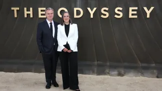 Reżyser „Odysei” Christopher Nolan i producentka filmowa Emma Thomas. Fot. PAP/EPA/ANDY RAIN