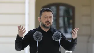 Prezydent Ukrainy Wołodymyr Zełenski. Fot. PAP/EPA/SERGEY DOLZHENKO