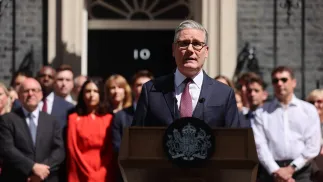 Прощальная речь Кира Стармера у резиденции премьер-министра на Даунинг-стрит, 10 в Лондоне. Fot. PAP/EPA/ANDY RAIN