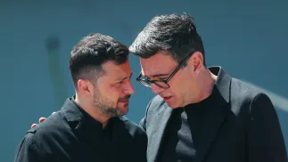 Wołodymyr Zełenski i Andy Burnham, fot. PAP/EPA/EPA POOL/ANDY RAIN / POOL