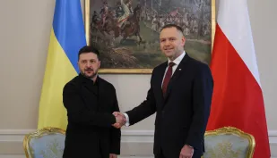 Prezydent Karol Nawrocki oraz prezydent Ukrainy Wołodymyr Zełenski. Fot. PAP/Paweł Supernak