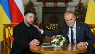Prezydent Ukrainy Wołodymyr Zełenski i premier Donald Tusk, fot. PAP/Radek Pietruszka