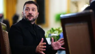 Wołodymyr Zełenski. Fot. EPA/AARON SCHWARTZ / POOL