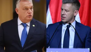 Wiktor Orban, Peter Magyar. Fot. PAP/EPA/OLIVIER HOSLET,SZILARD KOSZTICSAK