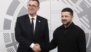 Kristen Michal i Wołodymyr Zełenski Fot. PAP/EPA/VALDA KALNINA