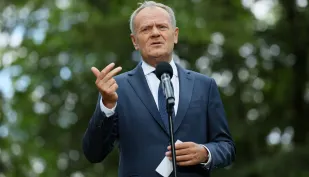 Premier Donald Tusk podczas konferencji prasowej w Kancelarii Prezesa Rady Ministrów w Warszawie. Fot. PAP/Leszek Szymański