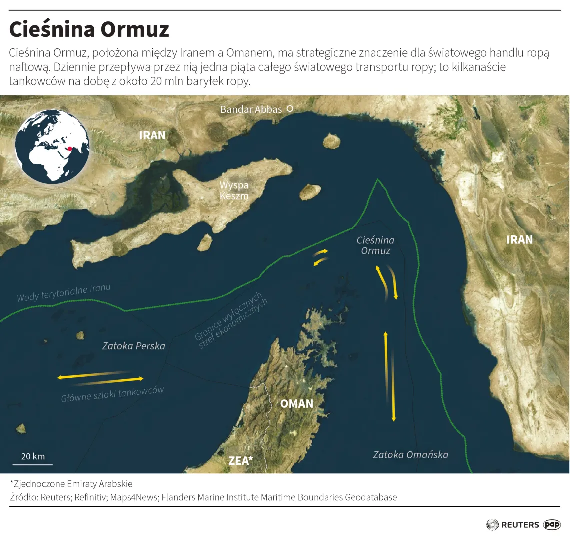 Cieśnina Ormuz. Autor: PAP/Infografika/Adam Ziemienowicz