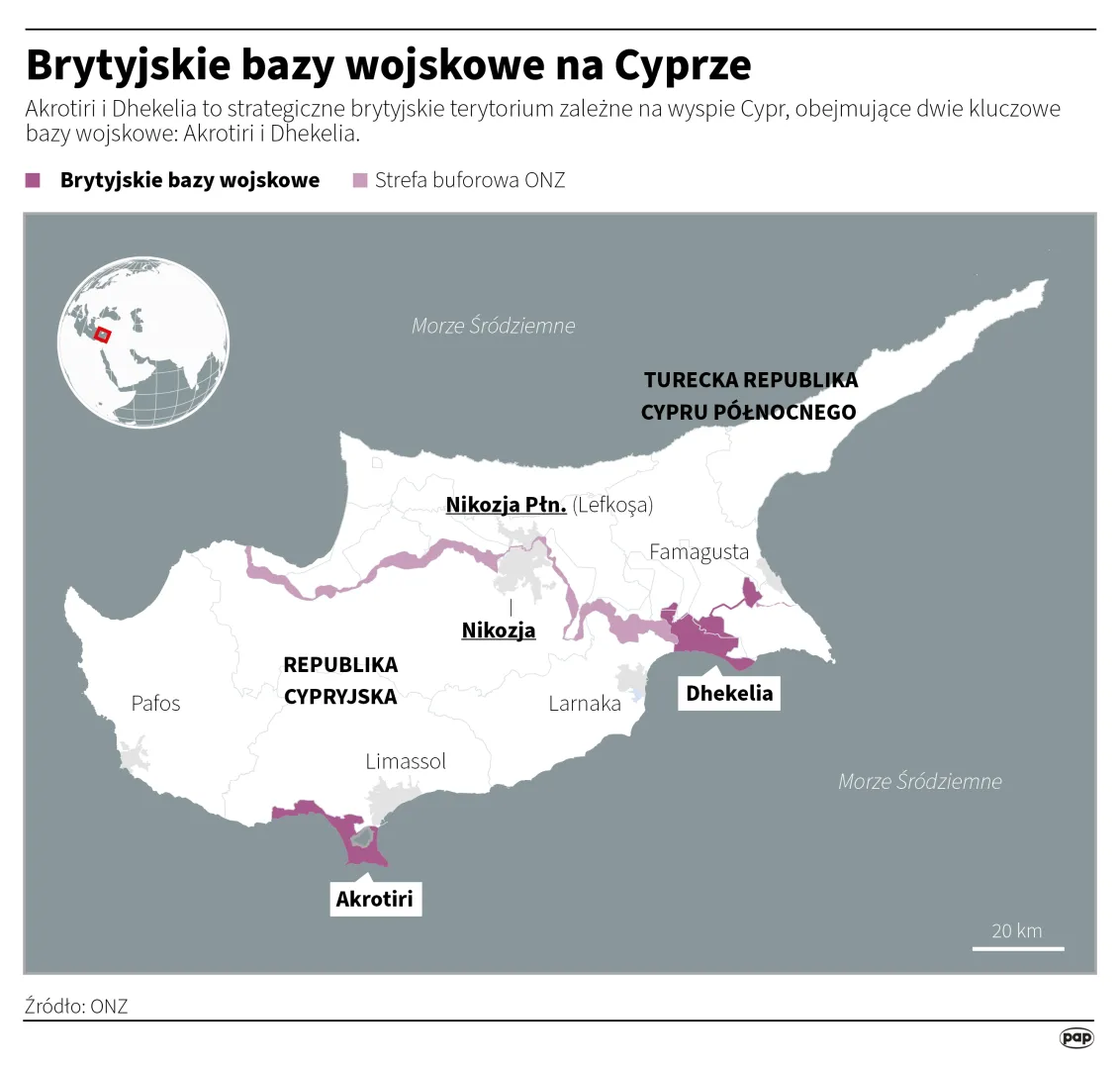 Brytyjskie bazy wojskowe na Cyprze. Autor: PAP/Infografika/Adam Ziemienowicz