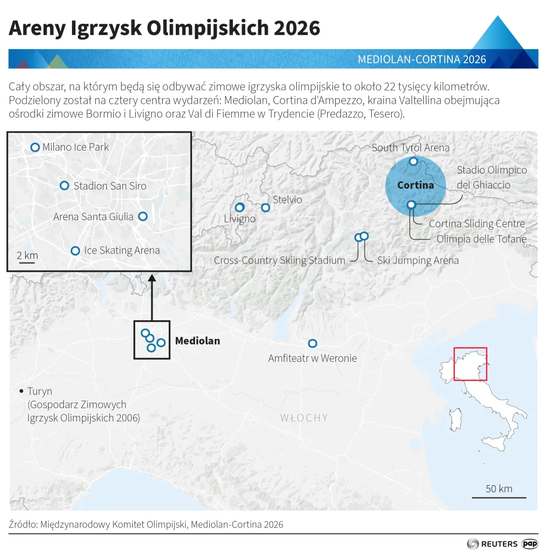Areny Igrzysk Olimpijskich 2026, autor: PAP/REUTERS/Mateusz Krymski