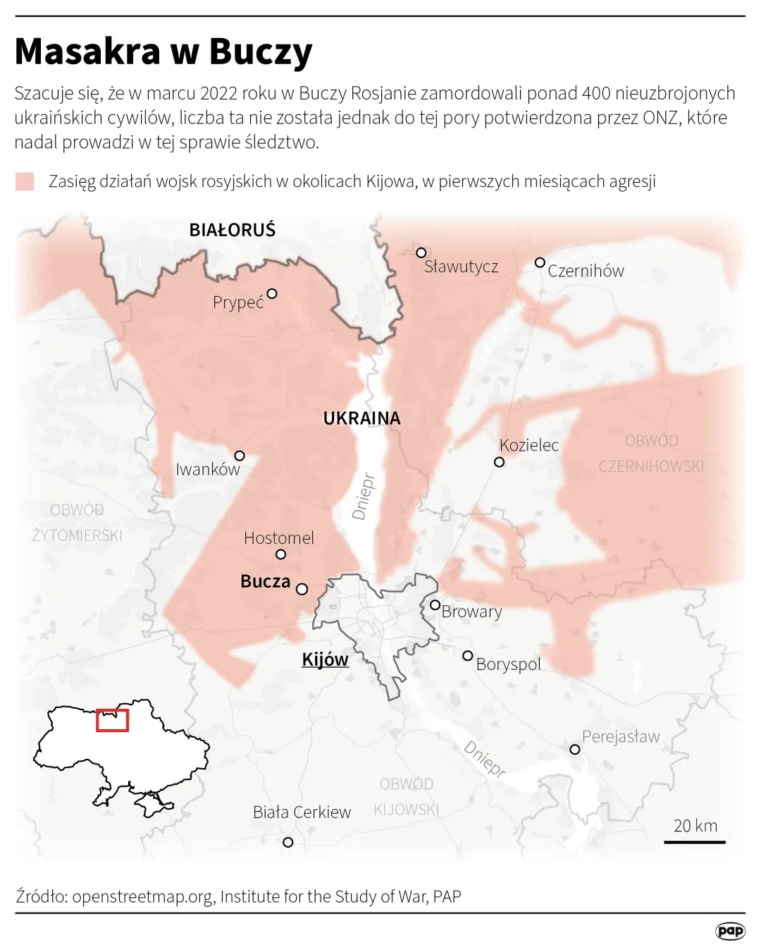 Masakra w Buczy. Autor: PAP/Infografika/Maciej Zieliński, Adam Ziemienowicz