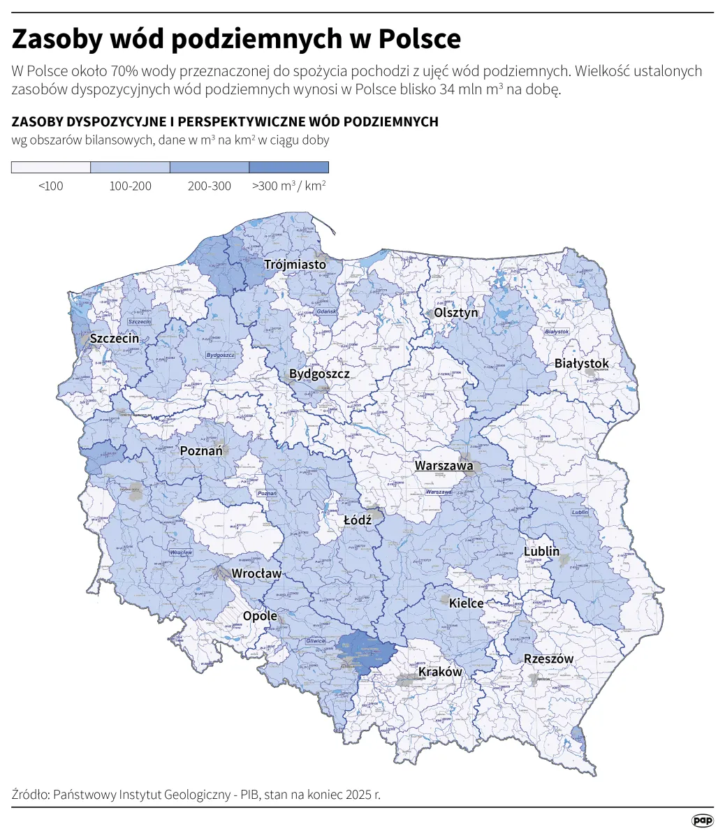 Zasoby wód podziemnych w Polsce. Autor: Mateusz Krymski