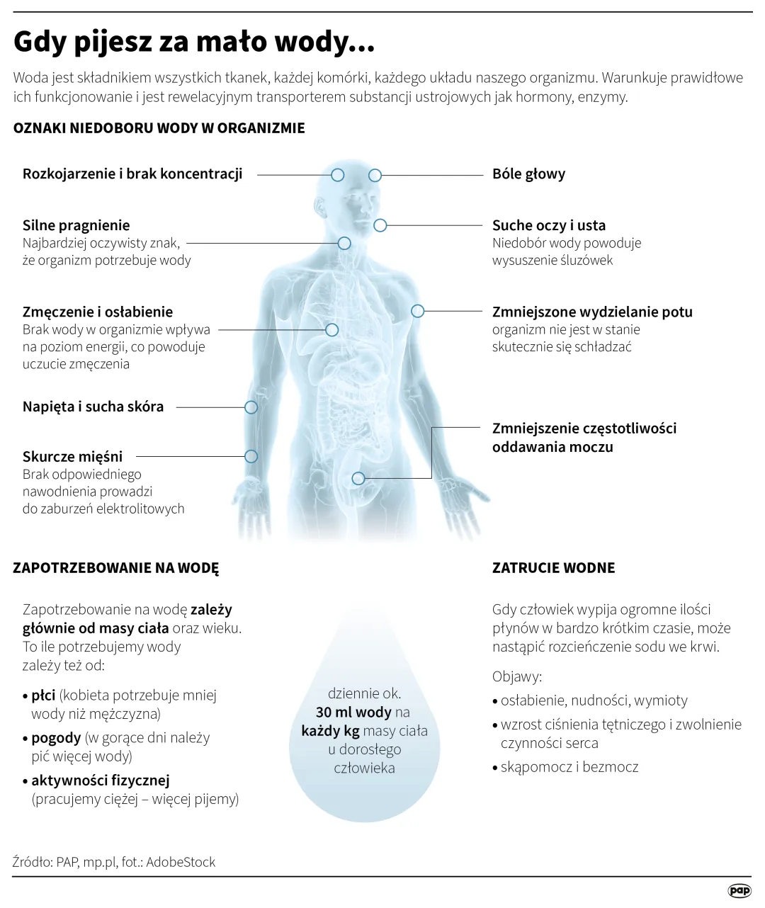 Gdy pijesz za mało wody... Fot. PAP/Infografika/Mateusz Krymski