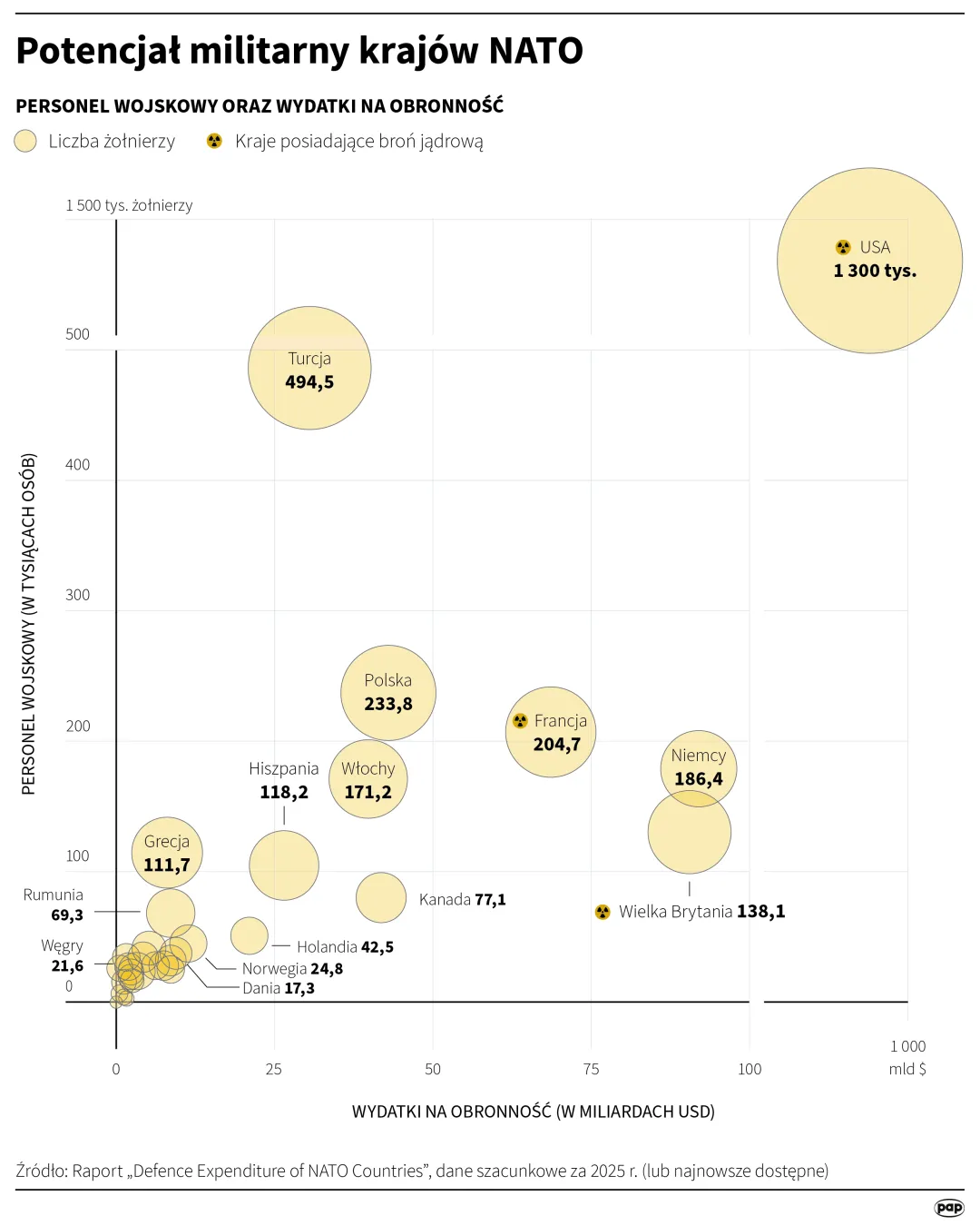Potencjał militarny krajów NATO. Autor: PAP/Infografika/Adam Ziemienowicz, Matusz Krymski