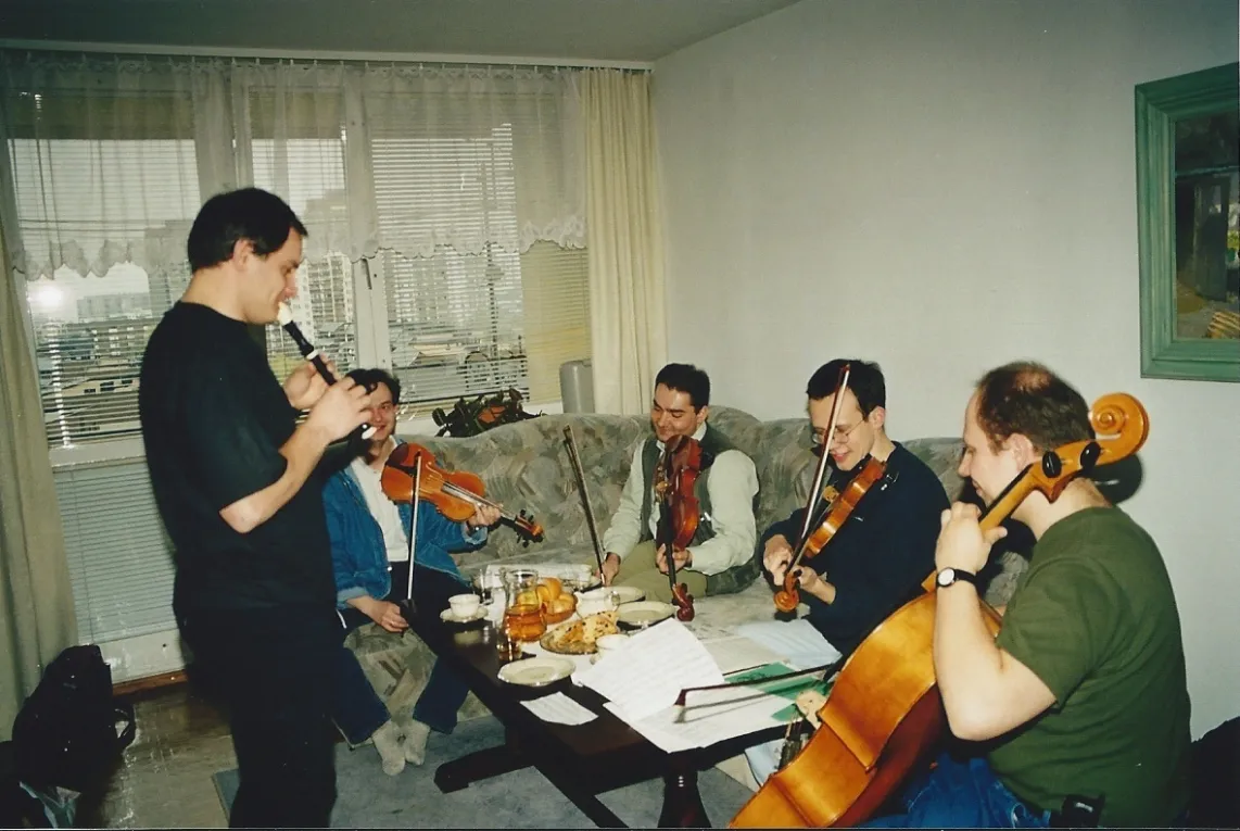 Próba z Grupą MoCarta w Tychach rok 1998. Fot. Lucyna Krosny/materiały prasowe