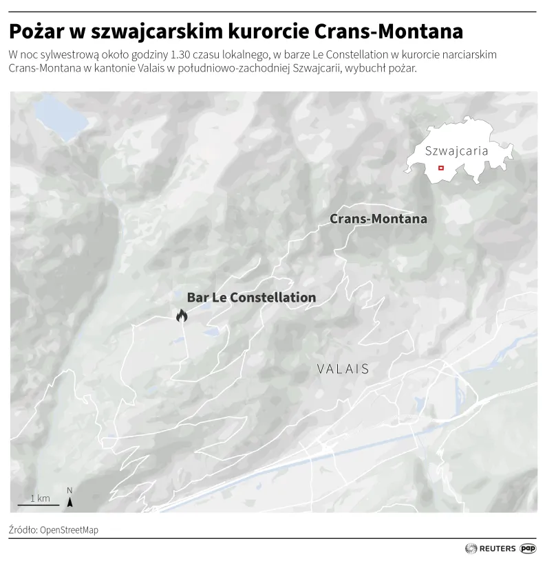 Pożar w szwajcarskim kurorcie Crans-Montana, autor: PAP/Adam Ziemienowicz
