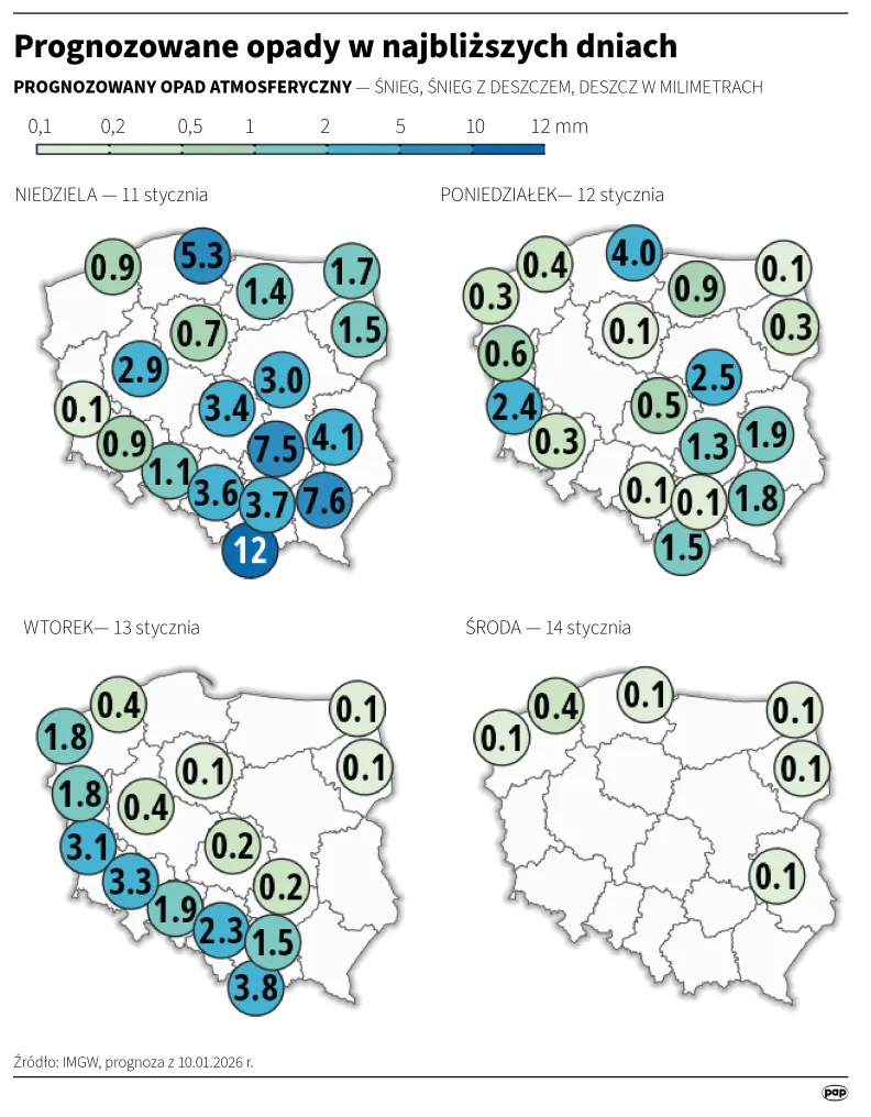 Prognozowane opady w najbliższych dniach. Autor: Adam Ziemienowicz