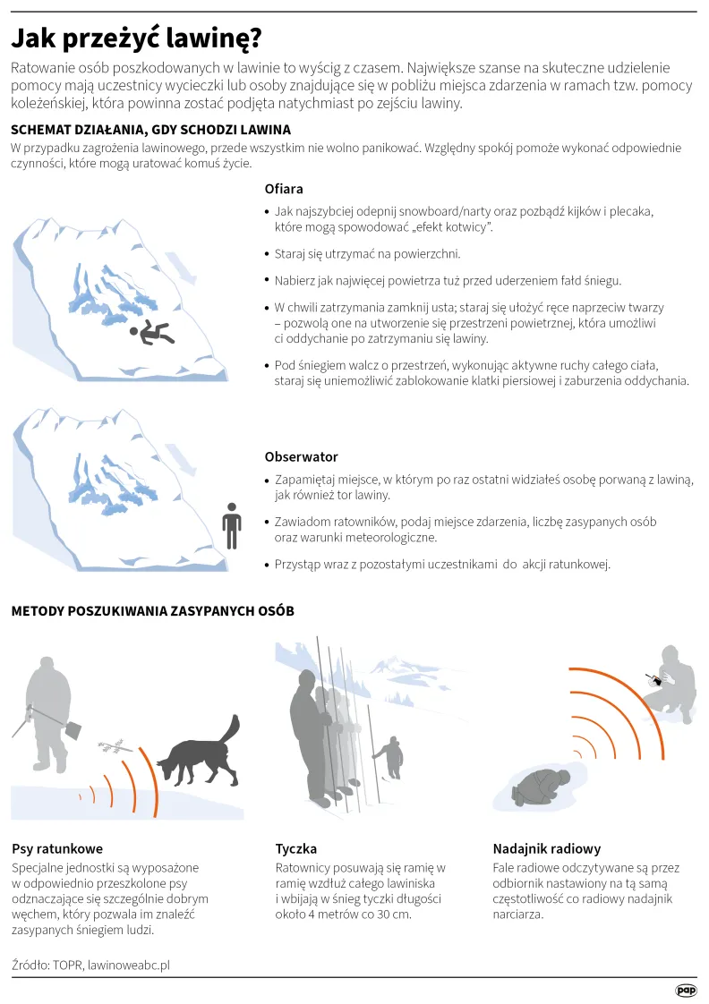 Jak przeżyć lawinę? Autor: PAP/Infografika/Małgorzata Latos , Maciej Zieliński