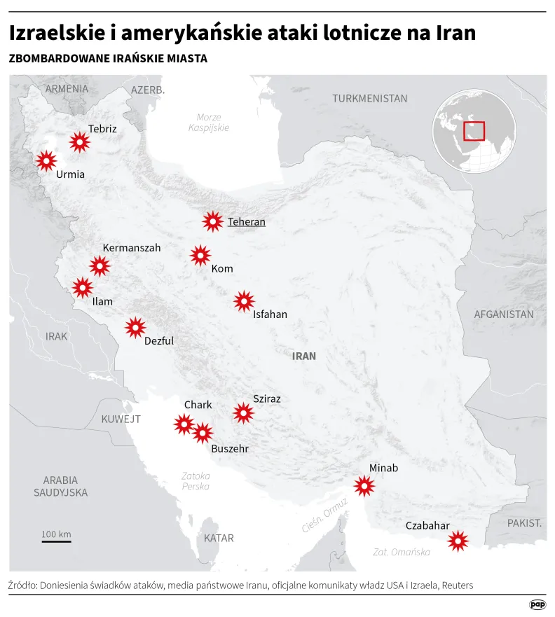 Izraelskie i amerykańskie ataki lotnicze na Iran. Autor: Maciej Zieliński