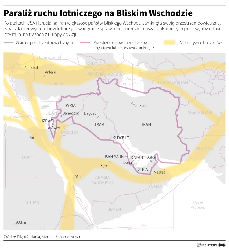 Paraliż ruchu lotniczego na Bliskim Wschodzie. Autor: Michał Czernek