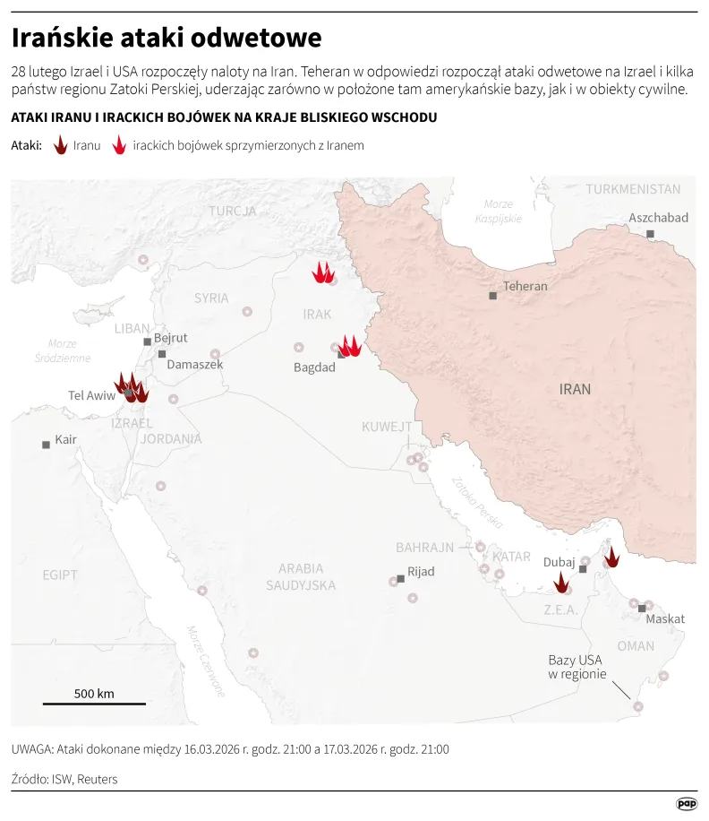 Irańskie ataki odwetowe, autor: PAP/Mateusz Krymski