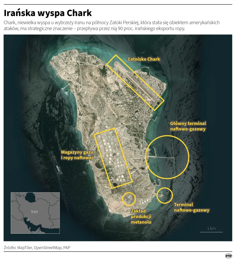 Irańska wyspa Chark. Autor: PAP/Infografika/Maciej Zieliński