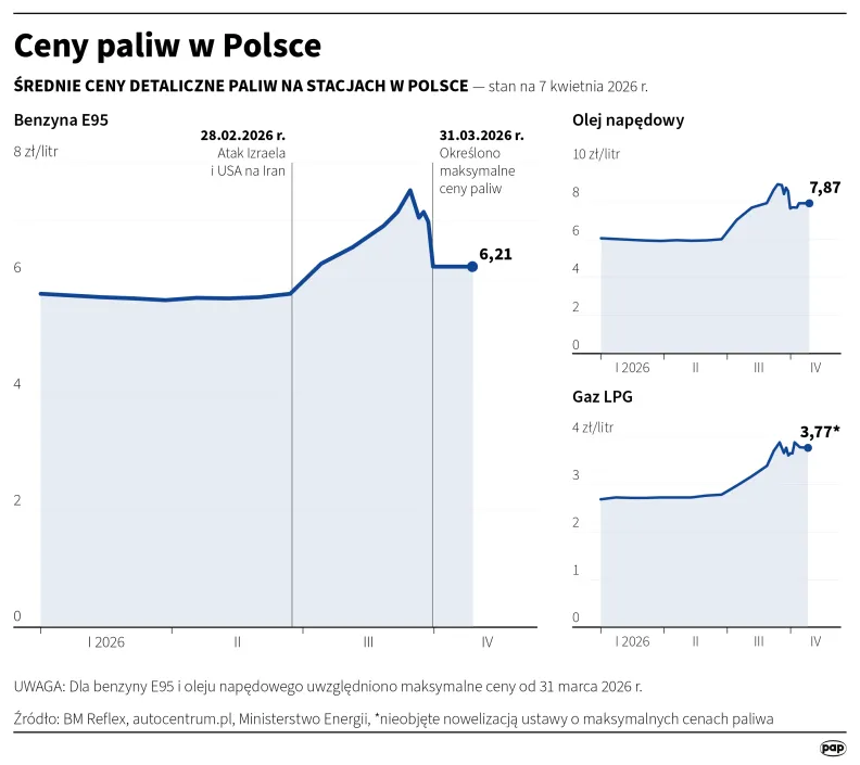 Ceny paliw w Polsce. Autor: PAP/Infografika/Mateusz Krymski