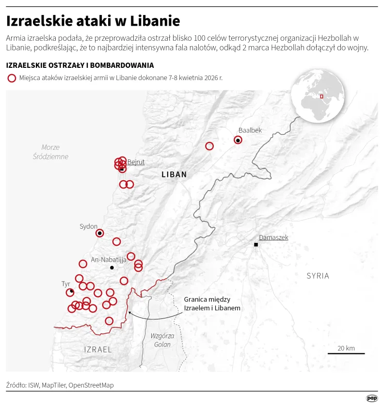Izraelskie ataki w Libanie. Autor: PAP/Infografika/Adam Ziemienowicz
