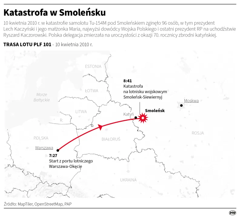 Katastrofa w Smoleńsku. Autor: PAP/Infografika/Michał Czernek, Adam Ziemienowicz