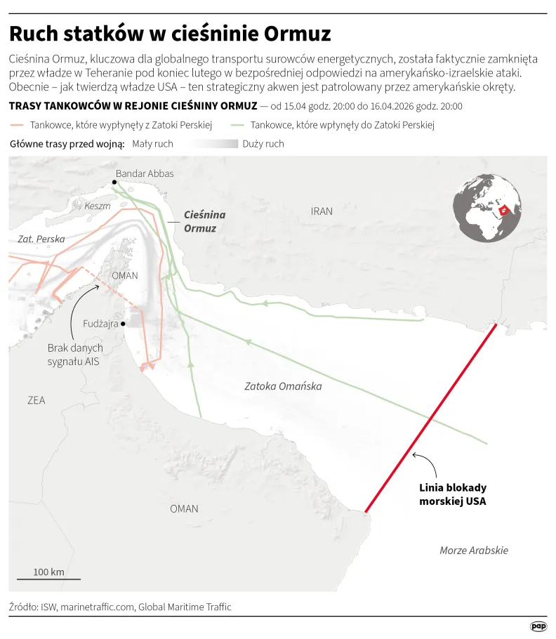 Ruch statków w cieśninie Ormuz. Autor: Michał Czernek