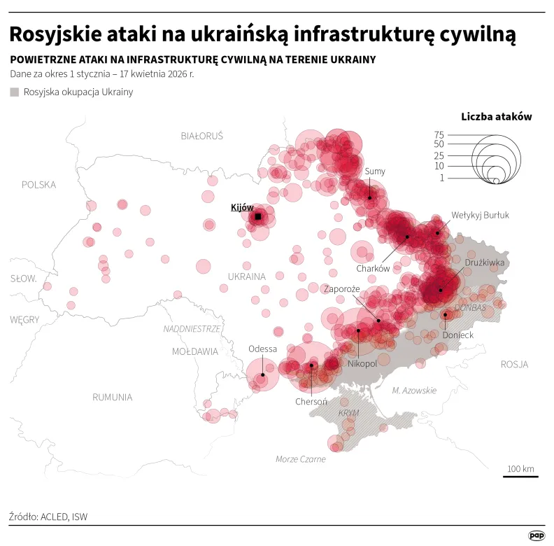 Rosyjskie ataki na ukraińską infrastrukturę cywilną, autor: PAP/Michał Czernek