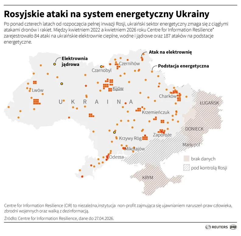 Rosyjskie ataki na system energetyczny Ukrainy, autor: PAP/REUTERS/Adam Ziemienowicz