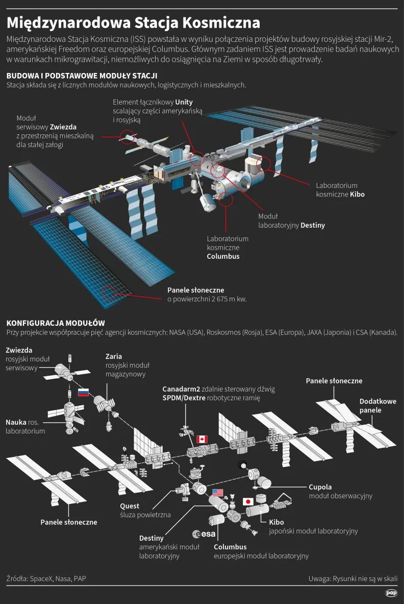 Międzynarodowa Stacja Kosmiczna. Autor: PAP/Infografika/Adam Ziemienowicz