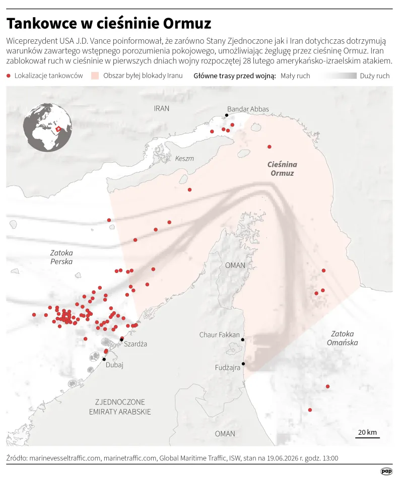 Tankowce w cieśninie Ormuz. Autor: PAP/Infografika/Michał Czernek
