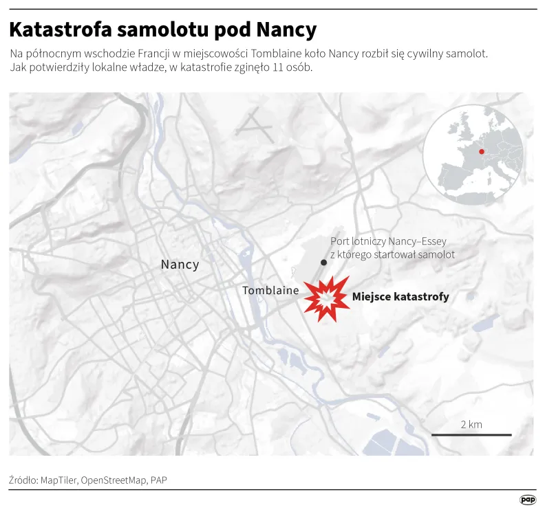 Katastrofa samolotu pod Nancy. Fot. PAP/Mateusz Krymski