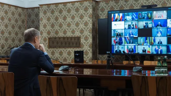 Дональд Туск під час засідання коаліції охочих. Fot. X / @donaldtusk