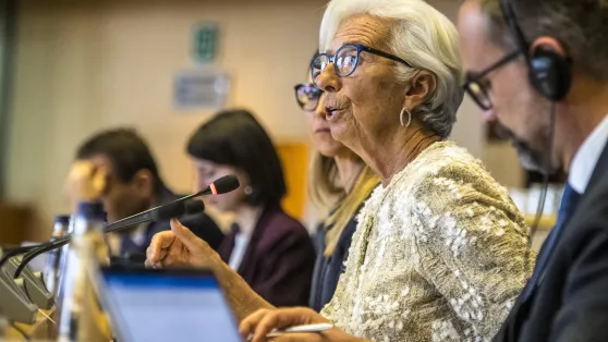 Prezes EBC Christine Lagarde. Fot. PAP/EPA/	Wiktor Dąbkowski