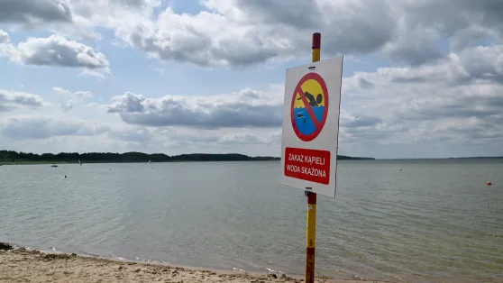 Zakwit sinic, zamknięte kąpielisko. Fot. PAP/Marcin Bielecki