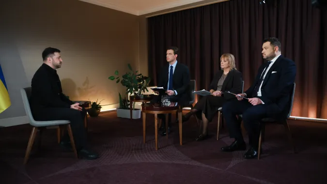 Wołodymyr Zełenski w piątkowym wywiadzie dla PAP, TVP i Polskiego Radia. Fot. PAP/	Leszek Szymański