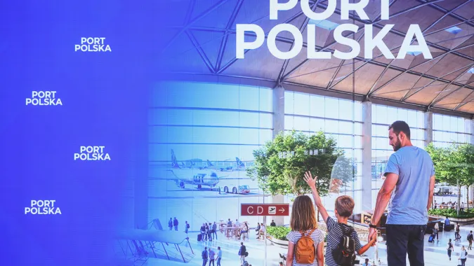 Wizualizacja podczas spotkania "Lotnisko centralne - przyszłość i możliwości" w KPRM w grudniu 2025 r. Fot. PAP/Leszek Szymański