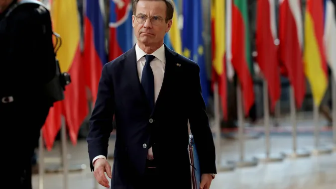 Premier Szwecji Ulf Kristersson. Fot. PAP/EPA/OLIVIER MATTHYS